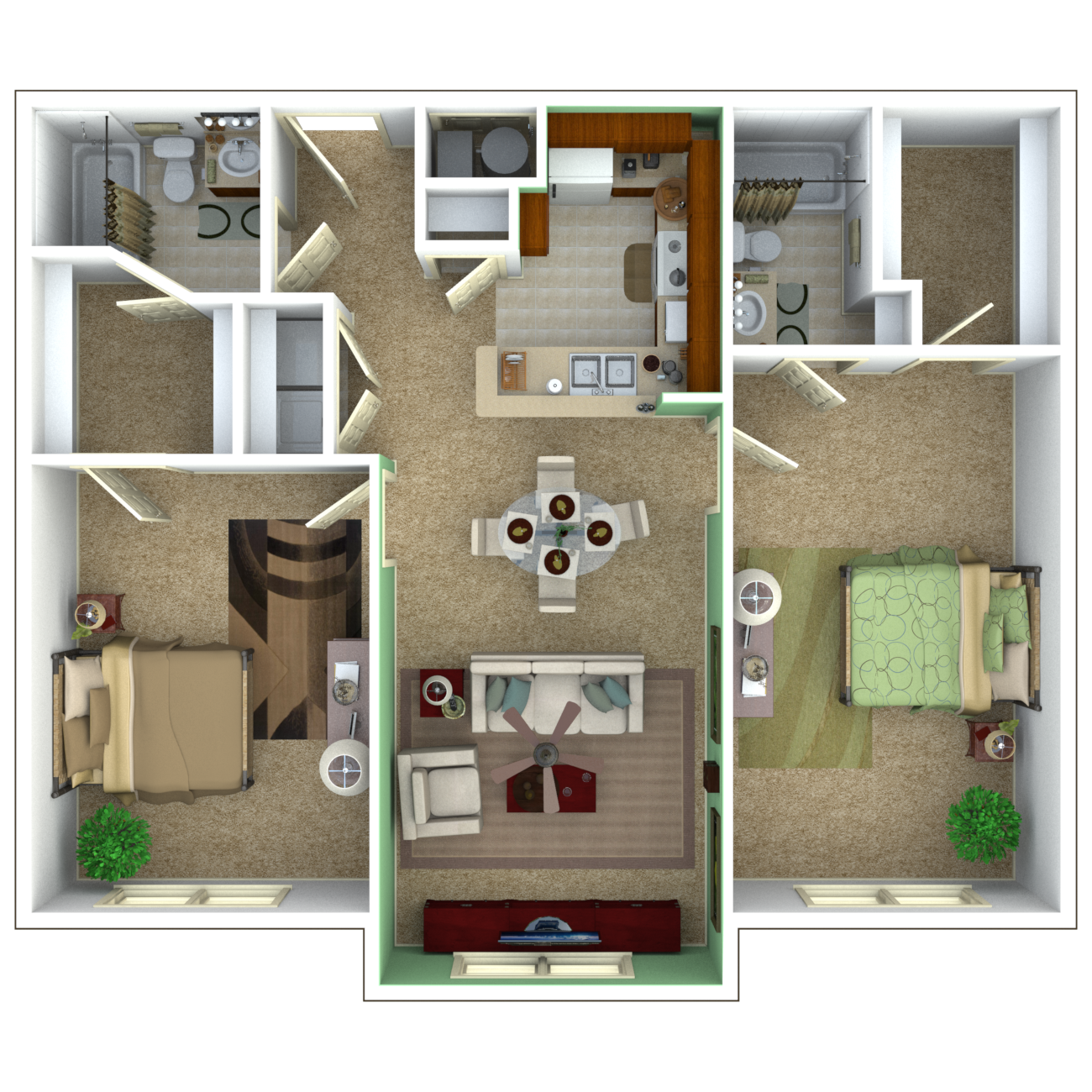 Retreat Floor Plan 2 bedroom apartment